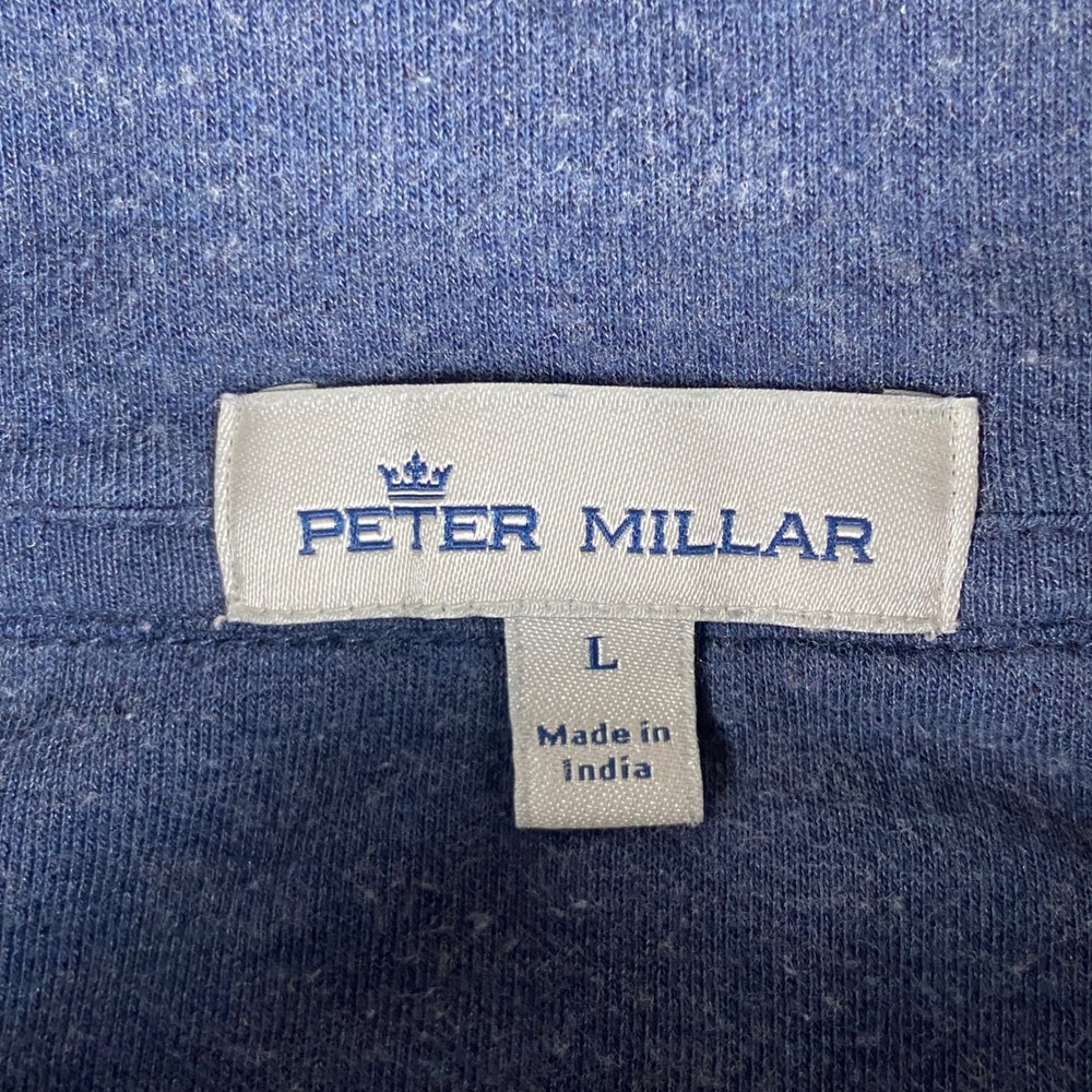 Peter Millar Crown Comfort 1/4 Zip Pullover Men Large Blue Heathered Cotton Logo - Picture 3 of 10